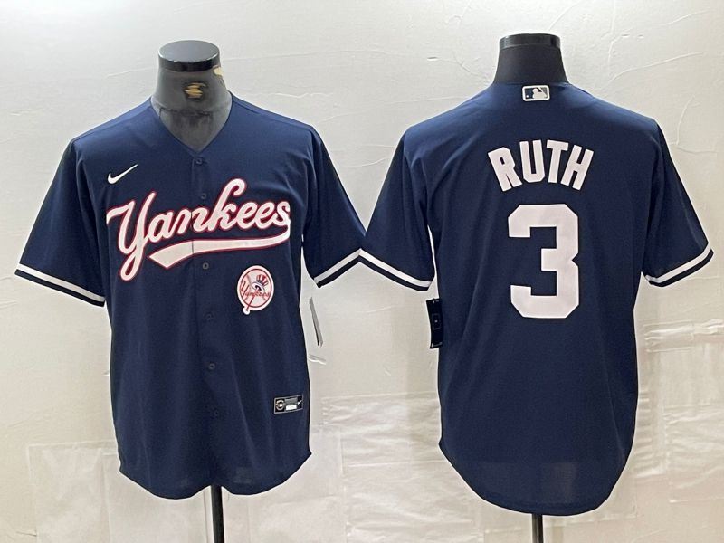 Men New York Yankees #3 Ruth Dark blue Second generation joint name Nike 2024 MLB Jersey style 4->new york yankees->MLB Jersey